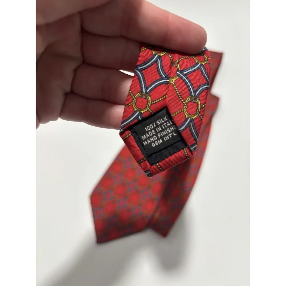 Vtg Paolo Gucci Silk Tie Made In Italy 60x3.75 Red Gold
